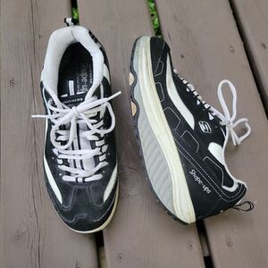 Vintage 90s Y2K Skechers Shape Ups Black White Leather Toning Rocker Sneakers 10